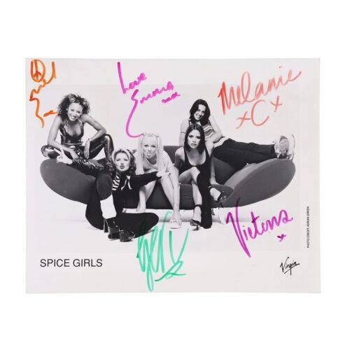 Lot # 776. Mel B, Victoria Beckham, Geri Halliwell, Melanie C and Emma Bunton-Autographed Promotional Photograph ### SPICE GIRLS