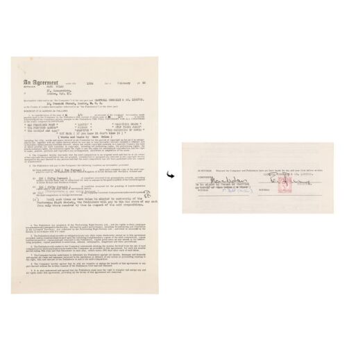 Lot # 785. Marc Bolan-Signed Song Royalties Contract ### T. REX