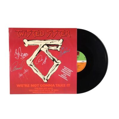 Lot # 795. Dee Snider, Jay Jay French, Eddie Ojeda, Mark Mendoza and A.J. Pero-Autographed ''We're Not Gonna Take It'' Vinyl EP ### TWISTED SISTER