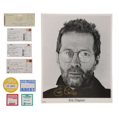 Lot # 496. The Peter Hince Collection: Eric Clapton-Autographed Promotional Photo and Collection of Backstage Passes and Tickets ### ERIC CLAPTON