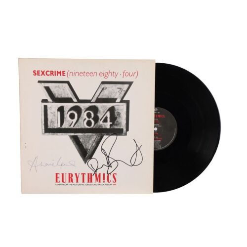 Lot # 499. Annie Lennox and Dave Stewart-Autographed ''Sexcrime (Nineteen Eighty-Four)'' Sleeve and Vinyl ### EURYTHMICS