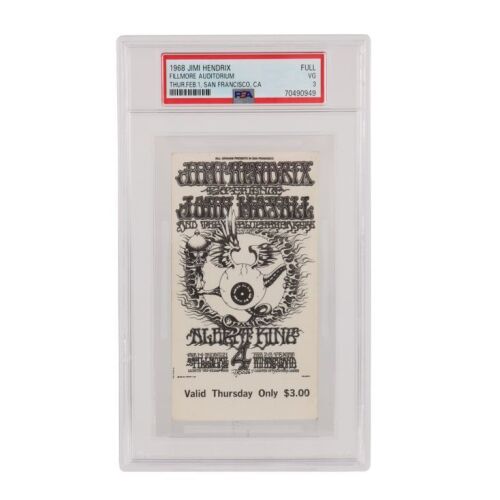 Lot # 518. PSA Graded Original ''Bill Graham Presents'' The Jimi Hendrix Experience Fillmore/Winterland Opening Night Concert Ticket, 1968 ### JIMI HENDRIX