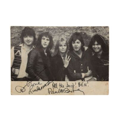 Lot # 426. Paul McCartney, Denny Laine and Linda McCartney-Autographed Postcard ### WINGS