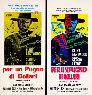 7. Italian Locandinas (2) (13" x 27", 13" x 27.5"); The Nicola Bais Collection; Country-of-Origin; Very Fine Folded ### A FISTFUL OF DOLLARS (R-1968)