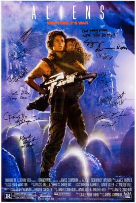 44. Reprint Poster (24" x 36") Signed by Sigourney Weaver, Carrie Henn, Michael Biehn, Cynthia Dale Scott, Ricco Ross, Daniel Kash, William Hope, Jenette Goldstein, Colette Hiller, Lance Henriksen and ### ALIENS