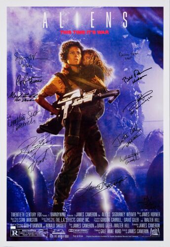 45. Commercial One Sheet (26.5" x 38.5") Signed by Sigourney Weaver, Michael Biehn, Lance Henriksen and 9 more (COA provided; International Style; Very Fine+ Rolled ### ALIENS (1986)