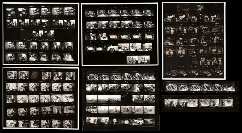 142. Vintage Original B&W Single-Weight Glossy Contact Sheets (5) With 2 Bonus Strips (8" x 10", 8" x 1.5"); From the Estate of Sanford H. Roth; Very Fine ### JAMES DEAN B&W CONTACT SHEETS BY SANFORD ROTH (1955)