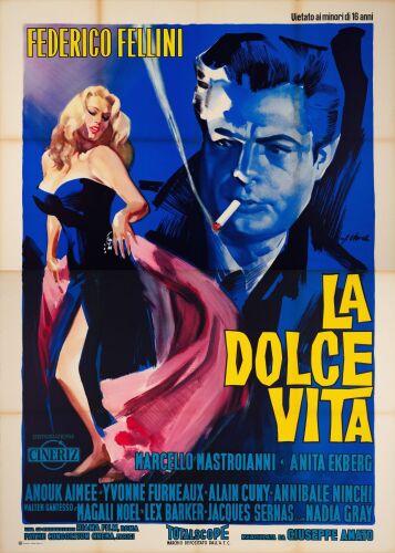 173. Italian Four Fogli (55" x 77"); Country-of-Origin; Very Fine+ on Linen ### LA DOLCE VITA (1960)