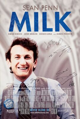194. One Sheet (27" x 40") Signed by Sean Penn, Josh Brolin, Diego Luna, James Franco, Emile Hirsch and Dustin Lance Black (Grad Authenticated); Double-Sided; Fine+ Rolled ### MILK (2008)