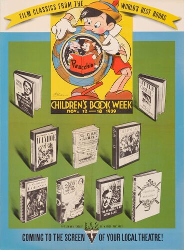 216. Advertising Poster (22" x 29.75"); Very Fine+ on Linen ### PINOCCHIO: RKO CHILDREN'S BOOK WEEK (1939)