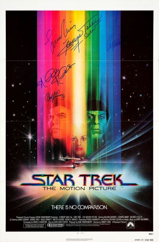 246. One Sheet (27" x 41") Signed by William Shatner, Leonard Nimoy, Nichelle Nichols, Walter Koenig and George Takei (JSA COA); Advance; Very Fine+ Folded ### STAR TREK: THE MOTION PICTURE (1979)