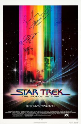 246. One Sheet (27" x 41") Signed by William Shatner, Leonard Nimoy, Nichelle Nichols, Walter Koenig and George Takei (JSA COA); Advance; Very Fine+ Folded ### STAR TREK: THE MOTION PICTURE (1979)
