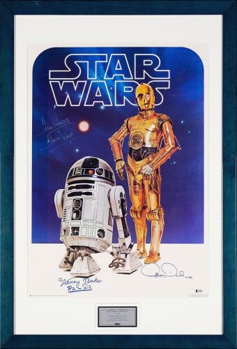 251. Commercial Personality Poster (20" x 30") Signed by Kenny Baker, Anthony Daniels and David Prowse (Beckett COA); Very Fine+ Framed ### STAR WARS: A NEW HOPE (1977)