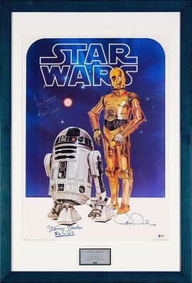 251. Commercial Personality Poster (20" x 30") Signed by Kenny Baker, Anthony Daniels and David Prowse (Beckett COA); Very Fine+ Framed ### STAR WARS: A NEW HOPE (1977)