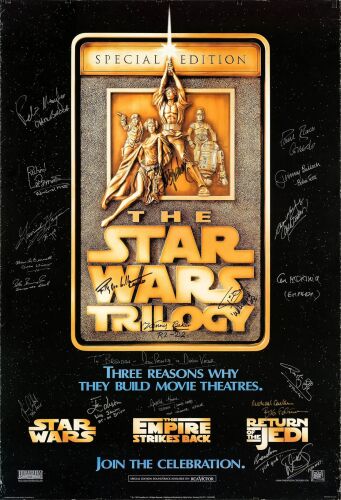 260. One Sheet (26.75" x 39") Signed by Carrie Fisher, Peter Mayhew, Anthony Daniels, Billy Dee Williams, Kenny Baker, and 16 Others (Grad Authenticated); Very Fine- Rolled ### STAR WARS TRILOGY: SPECIAL EDITION (R-1997)