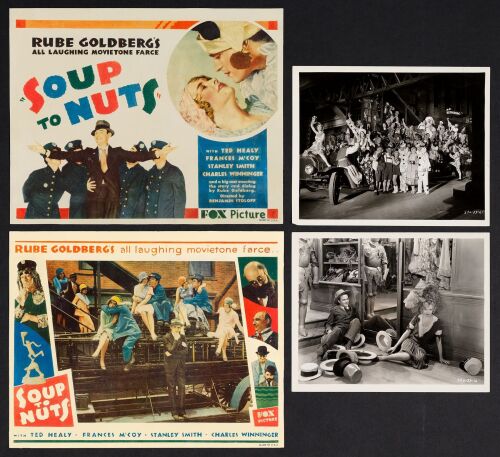 278. Title Lobby Card, Lobby Card and Vintage Original B&W Single-Weight Gelatin Silver Glossy Photographs (2) (11" x 14" (2), 8" x 10" (2); Fine- ### THREE STOOGES IN SOUP TO NUTS (1930)