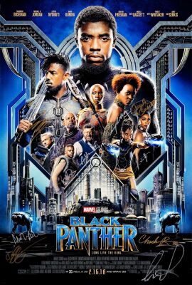 68. One Sheet (27" x 40") Signed by Chadwick Boseman, Michael B. Jordan, Angela Bassett, Lupita Nyong'o, Ryan Coogler (Director) and 7 Others (JSA COA); Double-Sided Advance; Very Fine+ Rolled ### BLACK PANTHER (2018)