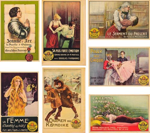 345. Belgian Posters (7); Stone Lithographs; Very Fine+ ### BELGIAN "HACKIN" SILENT FILM POSTERS (1916-1918)