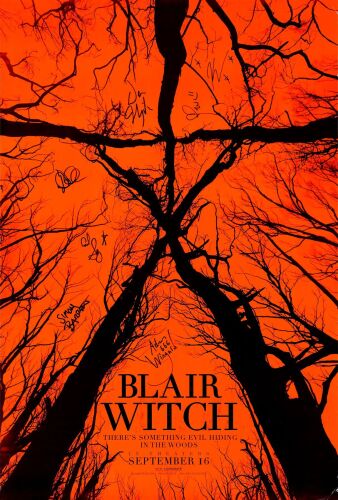356. Full-Bleed One Sheet (27" x 40") Signed by Adam Wingard, Simon Barrett, James Allen McCune, Brandon Scott, Wes Robinson, Keith Calder and Jessica Calder (JSA COA); Advance; Very Fine+ Rolled ### THE BLAIR WITCH PROJECT (2016)