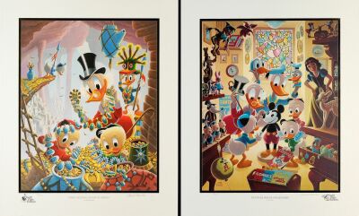 378. Limited Edition Lithographic Prints (2) (21" x 25.5", 21" x 25.5") Signed by Carl Barks (2); #59 of 100 (2); Very Fine+ ### CARL BARKS: IN UNCLE WALT'S COLLECTERY / FIRST NATIONAL BANK OF CIBOLA (1984, 1987)