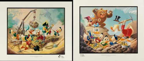 379. Limited Edition Lithographic Prints (2) (25.5" x 21", 25" x 21.5") Signed by Carl Barks (2); #59 of 100 (2); Very Fine+ ### CARL BARKS: RETURN TO MORGAN'S ISLAND / TRESPASSERS WILL BE VENTILATED (1985, 1987)