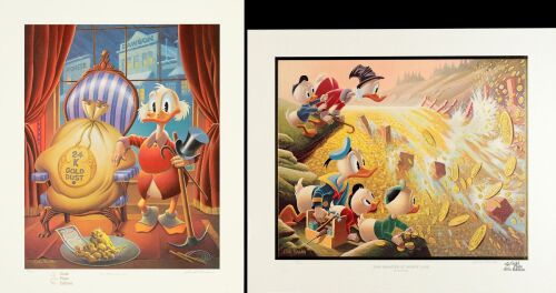 380. Limited Edition Lithographic Prints (2) (20" x 24", 25" x 21.5") Signed by Carl Barks (2); #59 of 100 (2); Very Fine+ ### CARL BARKS: TILL DEATH DO US PART / DAM DISASTER AT MONEY LAKE (1983, 1986)