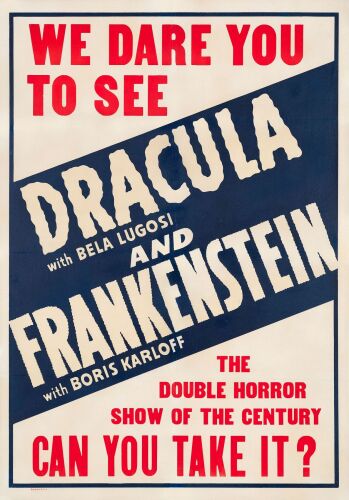432. One Sheet (28.5" x 40.75"); Fine on Linen ### DRACULA / FRANKENSTEIN COMBO (R-1938)