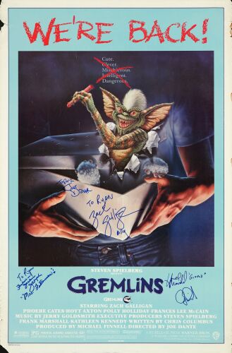 507. One Sheet (27" x 41") Signed by Joe Dante, Zach Galligan, Jackie Joseph & Howie Mandel (JSA COA); Fine- Rolled ### GREMLINS (R-1985)