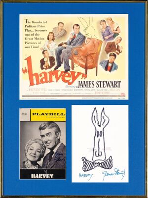516. Title Lobby Card, Playbill and "Harvey" Illustration Drawn and Signed by James Stewart (Framed Display - (18" x 24") / Title Lobby Card - (11" x 14") / Playbill - (6" x 9") / Signed"Harvey" Draw ### HARVEY (1950)