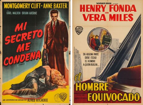 534. Argentinian One Sheets (2) (29" x 43"); The Collection of the Late J. Stephen Ryan; Stone Lithographs; Very Fine- Folded ### I CONFESS / THE WRONG MAN (1953, 1956)