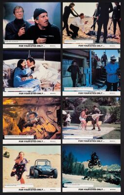 599. French Lobby Card Set (18) With Envelope, British FOH Set (8) With Envelope (8.5" x 10.75" (18), 8" x 10" (8); Country-of-Origin (9); Very Fine+ ### JAMES BOND: FOR YOUR EYES ONLY (1981)