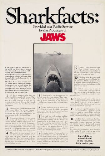 605. One Sheet (27" x 41"); The Collection of the Late J. Stephen Ryan; Sharkfacts Style; Very Fine- on Linen ### JAWS (1975)