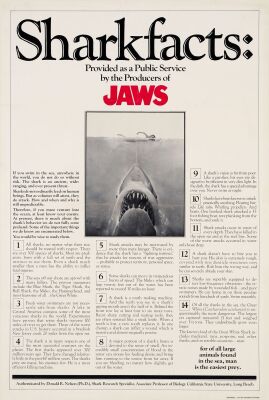 605. One Sheet (27" x 41"); The Collection of the Late J. Stephen Ryan; Sharkfacts Style; Very Fine- on Linen ### JAWS (1975)