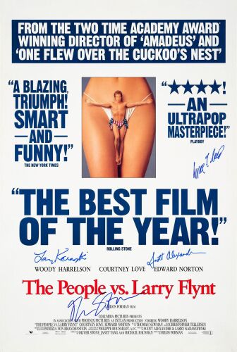 739. One Sheet (27" x 40") Signed by Larry Flynt, Oliver Stone (Director), Scott Alexander (Co-Writer) and Larry Karaszewski (Co-Writer) (JSA COA); Double-Sided; Very Fine+ Rolled ### THE PEOPLE VS LARRY FLYNT (1996)