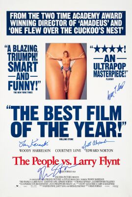 739. One Sheet (27" x 40") Signed by Larry Flynt, Oliver Stone (Director), Scott Alexander (Co-Writer) and Larry Karaszewski (Co-Writer) (JSA COA); Double-Sided; Very Fine+ Rolled ### THE PEOPLE VS LARRY FLYNT (1996)