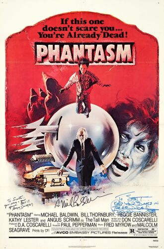 740. One Sheet (27" x 41") Signed by Reggie Bannister, A. Michael Baldwin and Angus Scrimm (Grad Authenticated); Fine+ Folded ### PHANTASM (1979)