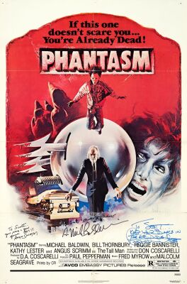 740. One Sheet (27" x 41") Signed by Reggie Bannister, A. Michael Baldwin and Angus Scrimm (Grad Authenticated); Fine+ Folded ### PHANTASM (1979)
