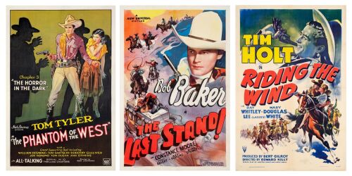 742. One Sheet Posters (3) (27" x 41" (2"), 27.25" x 40.5"); Stone Lithograph (1), Style A (1); Fine+ on Linen ### PHANTOM OF THE WEST / THE LAST STAND / RIDING THE WIND (1930, 1938, 1942)