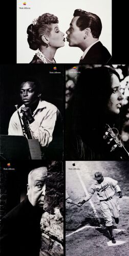 318. "Think Different" Commercial Posters (5) (24" x 36"); Featuring Jackie Robinson, Joan Baez, Miles Davis, Lucille Ball & Desi Arnaz and Alfred Hitchcock; Very Fine Rolled ### APPLE, INC. (1997-1998)