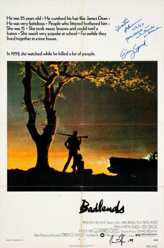 330. One Sheet (27" x 41") Signed by Martin Sheen, Sissy Spacek, Musician James Taylor, and Terrence Malick (Director) (JSA COA); Very Fine+ Folded ### BADLANDS (1974)