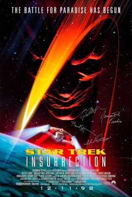 842. One Sheet (27" x 40") Signed by Michael Dorn, Jonathan Frakes, Gates McFadden and Brent Spiner (JSA COA); Double-Sided Advance; Very Fine- Rolled ### STAR TREK: INSURRECTION (1998)