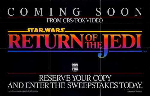 869. Advance Video Release Poster (36" x 23"); Very Fine+ Folded ### STAR WARS: RETURN OF THE JEDI (1986)