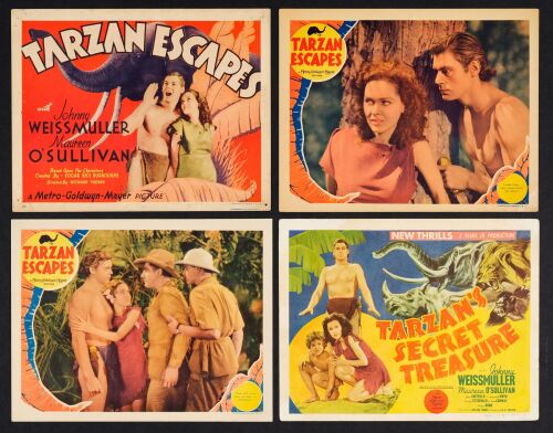 896. Title Lobby Cards (2) and Lobby Cards (2) (11" x 14"); Fine+ ### TARZAN ESCAPES / TARZAN'S SECRET TREASURE (1936, 1941)