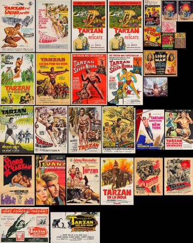 911. Movie Posters (25), Counter Ad, Transfer Pictures, and Commercial Posters (6) (Various Sizes (Folded and Flat); The Bradleigh Vinson Collection; Fine+ ### TARZAN FRANCHISE - MOVIE POSTERS & EPHEMERA
