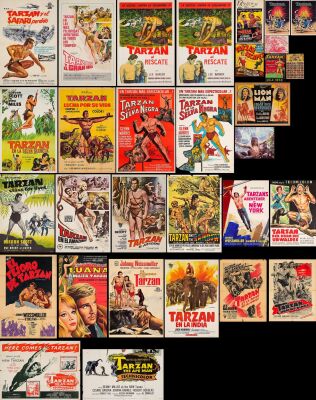 911. Movie Posters (25), Counter Ad, Transfer Pictures, and Commercial Posters (6) (Various Sizes (Folded and Flat); The Bradleigh Vinson Collection; Fine+ ### TARZAN FRANCHISE - MOVIE POSTERS & EPHEMERA