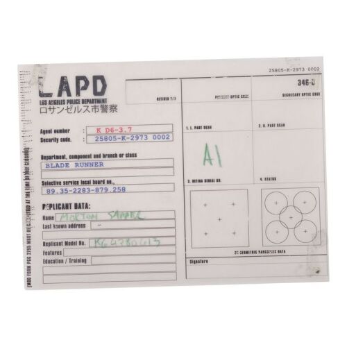 10. K's (Ryan Gosling) Hand-Marked "Morton, Sapper" LAPD Notepad Transparency ### BLADE RUNNER 2049 (2017)