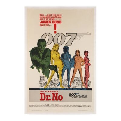 Lot # 2. US "Yellow Smoke" One-Sheet, 1963 (First Release); 27" x 41"; Very Fine; Linen-Backed ### JAMES BOND: DR. NO (1962)