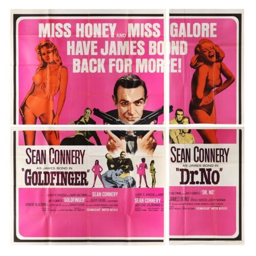 Lot # 7. US Six Sheet, R-1966; 78.5" x 80" (approx.); Very Fine+; Folded ### JAMES BOND: DR. NO (1962) / GOLDFINGER (1964)