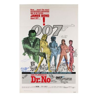 Lot # 16. Ursula Andress and Others-Autographed US One-Sheet, R-1980; 27" x 41"; Very Fine-; Folded ### JAMES BOND: DR. NO (1962)