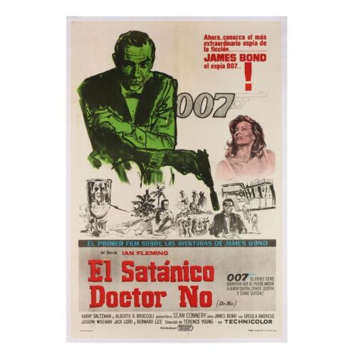 Lot # 23. Argentinian One-Sheet, 1963 (First Release); 29.25" x 43.5"; Fine+; Linen-Backed ### JAMES BOND: DR. NO (1962)